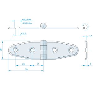 Roca hængsel 106x30mm AISI304