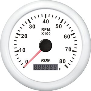 Kus omdr.tæller benzin 0-8000 1.-10p med timet.hvid 12/24V Ø