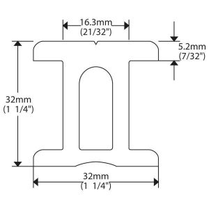 Ronstan I-skinne 32mm, 2,0m